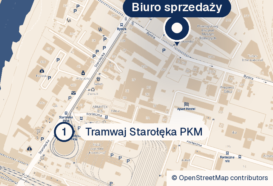 Mapa dojazdu do biura sprzedaży i przystanku tramwajowego