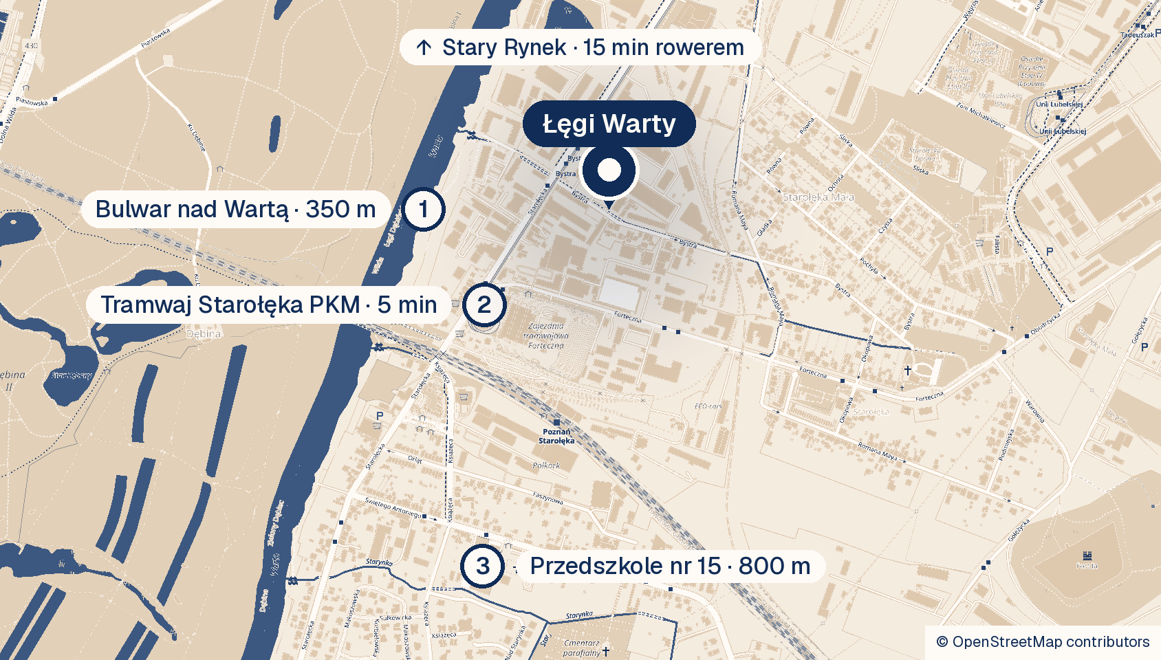 Mapa lokalizacji osiedla Łęgi Warty w Poznaniu-Starołęce